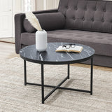[en.casa] Table Basse pour Salon Meuble Rond Design pour Intérieur Panneau de Particules Mélaminé Acier Revêtu par Poudre 45 x 80 cm Noir Marbre Noir