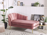 Chaise Longue Méridienne Côté Gauche en Velours Rose avec Pieds Métalliques Dorés Design 100 % Glamour et Rétro Confortable et Élégante Beliani