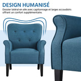 Yaheetech Fauteuil de Salon Chaise de Salon Moderne en Tissu Polyester avec Dossier Capitonné Pied en Bois Chaise d'Aappoint Simple pour Salon Chambre Bleu Marine