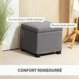 HOMCOM Coffre Pouf Rangement 30 L Couvercle Amovible 40 x 40 x 40 cm Gris