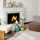 Ginhow Lot de 2 tables basses, bleues et dorées, rondes, design moderne, en métal, avec bord de table, diamètre : 40 x 60 cm, diamètre : 40 x 42 cm