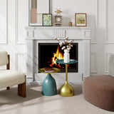 Ginhow Lot de 2 tables basses, bleues et dorées, rondes, design moderne, en métal, avec bord de table, diamètre : 40 x 60 cm, diamètre : 40 x 42 cm