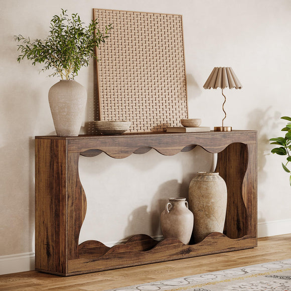 Tribesigns Table console de ferme de 160 cm avec rangement, table de canapé derrière le canapé, longue table d'entrée, table console étroite, table de couloir pour entrée, salon, marron