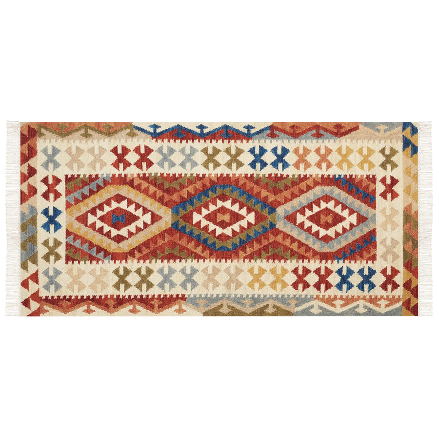 Tapis Kilim Multicolore en Laine 80 x 150 cm avec Frange Oriental Fait Main Oshakan