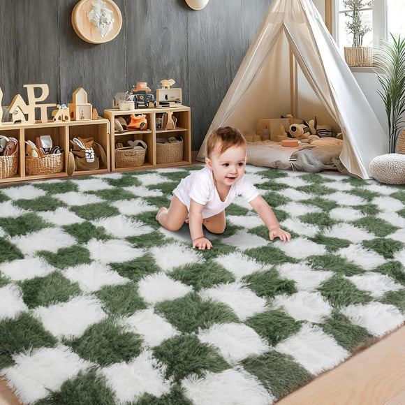 Cekene Grand tapis à poils longs ultra doux et lavable pour chambre à coucher, salon, salle de jeux, dortoir - Vert - 200 x 300 cm