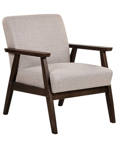 Beliani Fauteuil en Tissu Taupe et Bois d Beliani Fauteuil en Tissu Taupe et Bois d'Hévéa Sombre Accoudoirs en Bois Droit Rétro Asnes