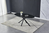 Casa Vital Melisana Table de salle à manger ovale en pierre frittée avec pieds en métal Noir mat 160 x 90 x 76 cm Charge maximale 50 kg
