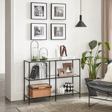 VASAGLE Table Console d’Entrée, Étagère à 3 Niveaux en Verre Trempé, 30 x 100 x 73 cm, Cadre en Métal, Style Moderne, pour Couloir, Salon, Chambre, Noir Classique et Transparent LGT027B01