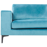Beliani Canapé Fixe 3 Places Revêtu en Velours Bleu de Qualité Un Design Tendance Idéal pour Salon Vintage Rétro et Glamour