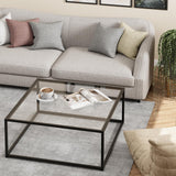 Table Basse Carrée en Verre Noir - Table d'Appoint Pour Salon, Bureau - Structure en Métal - 67 x 67 x 40 cm