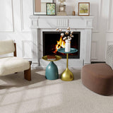 Ginhow Lot de 2 tables basses, bleues et dorées, rondes, design moderne, en métal, avec bord de table, diamètre : 40 x 60 cm, diamètre : 40 x 42 cm