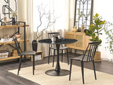 Beliani Table de Salle à Manger Industrielle Effet Marbre Noir Ronde MDF Base en Métal 90 cm Boca