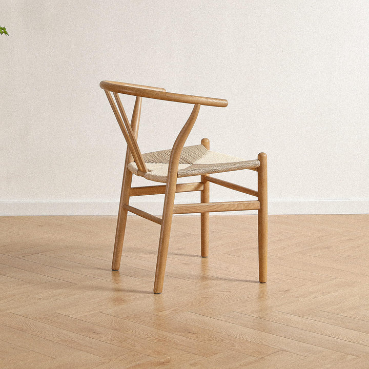 LIMHOME FSC® Chaise de salle à manger Wishbone en bois massif et cordon en papier - Aucun montage nécessaire - Naturel (laqué)