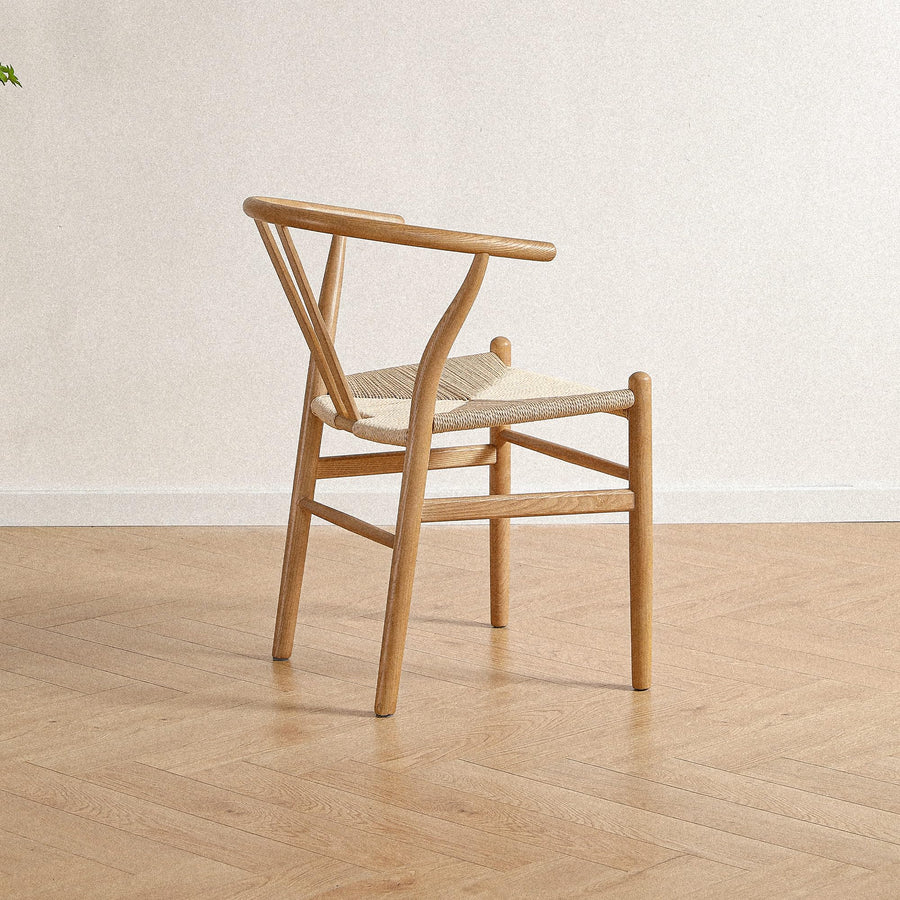 LIMHOME FSC® Chaise de salle à manger Wishbone en bois massif et cordon en papier - Aucun montage nécessaire - Naturel (laqué)