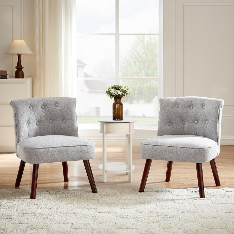 Sicaan Lot de 2 fauteuils Crapaud Jacques capitonné Tissu Gris Clair