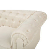 Canapé 3 Places en Tissu Beige Assise Rembourrée Large Dossier Points Chesterfield