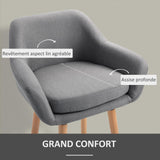 HOMCOM Tabourets de Bar Design scandinave - Lot de 2 tabourets de Bar Grand Confort avec Repose-Pieds et accoudoirs - Bois Massif Lin Gris foncé