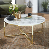 FineBuy Table Basse de Salon Effet Marbré 80x36x80 cm MDF et Metal | Grande Table de Canapé Ronde Noir | Design Table d'appoint Moderne