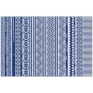 Outsunny Tapis extérieur Style Graphique - Tapis réversible 2 Motifs - dim. 2,74L x 1,82l m - PP Haute densité 310 g/m² Bleu et Blanc