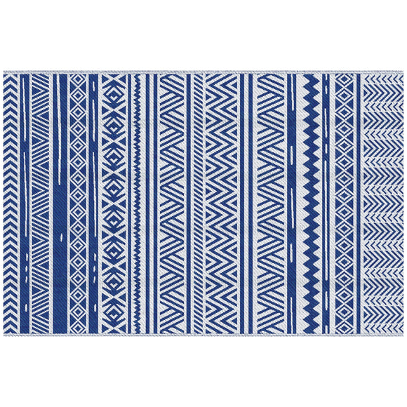 Outsunny Tapis extérieur Style Graphique - Tapis réversible 2 Motifs - dim. 2,74L x 1,82l m - PP Haute densité 310 g/m² Bleu et Blanc