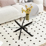 GOLDFAN Table basse ovale en verre avec pieds en métal noir, table centrale moderne en verre trempé transparent pour salon, bureau ou appartement