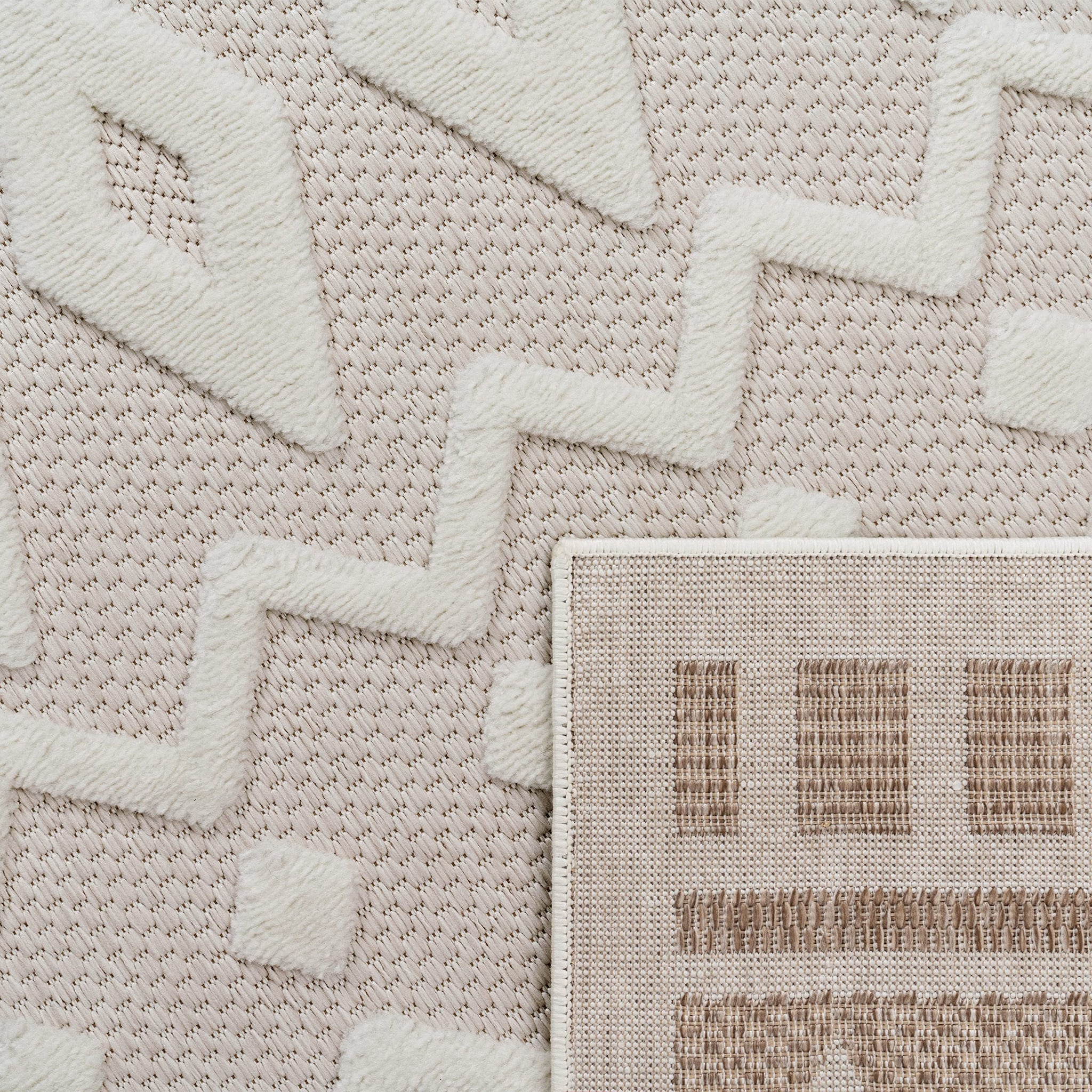 Tapis Rond Déco Extérieur Paco Home - 120cm - Motif Scandinave Crème - Polypropylène Résistant