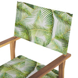 Lot de 2 Chaises Pliables Bois d'Acacia et Textile Gris/Motif Feuilles Tropicales Cine