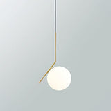 HJXDtech Luminaire Suspension avec abat-jour boule en verre blanc Lampe à suspension de plafond Loft Bar en métal doré, Cuisine Salon & Salle à manger Lustre (1-lumière)