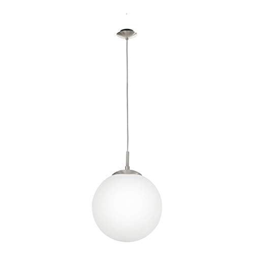 EGLO Lustre RONDO 1, suspension à flamme, lampe pendante en acier, couleur : nickel mat, verre : opale blanc mat, douille : E27, Ø : 30 cm