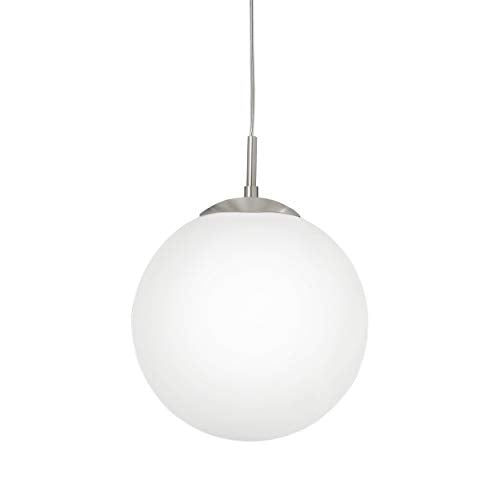 EGLO Lustre RONDO 1, suspension à flamme, lampe pendante en acier, couleur : nickel mat, verre : opale blanc mat, douille : E27, Ø : 30 cm