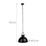 Relaxdays Lampe à suspensions style industriel Shabby luminaire de plafond métal diamètre 40,5 cm LED , noir