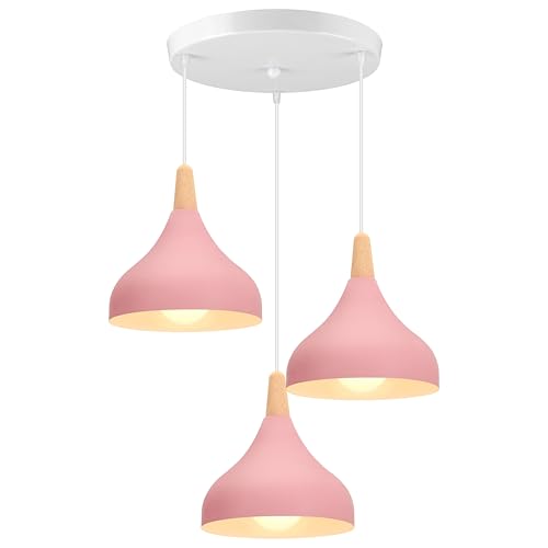 iDEGU Lustre Suspension Rétro 3 Lampes Suspension Luminaire Moderne Style Goutte Chapeau Plafonnier E27 Métal Bois Lampe de Plafond pour Chambre Salle à Manger Cuisine, Ø 20CM (Rose, Rond) iDEGU Lustre Suspension Rétro 3 Lampes Suspension Luminaire Moderne Style Goutte Chapeau Plafonnier E27 Métal Bois Lampe de Plafond pour Chambre Salle à Manger Cuisine, Ø 20CM (Rose, Rond)