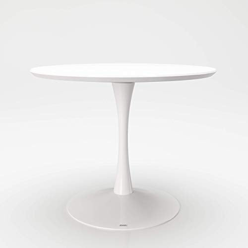 Playboy Paige 615110WE Table à Manger Ronde 100x100cm avec piédestal, laqué Blanc Mat, MDF, 100 x 75 x 100 cm
