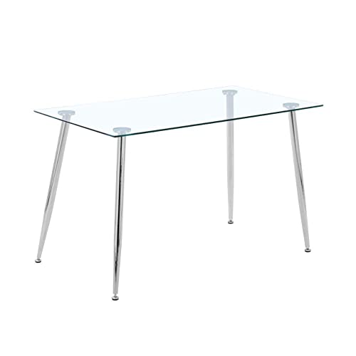 GOLDFAN Table à Manger en Verre Table Rectangulaire en Verre Table Cuisine Salon Tables de Salle à Manger avec Pieds en Métal, Argent GOLDFAN Table à Manger en Verre Table Rectangulaire en Verre Table Cuisine Salon Tables de Salle à Manger avec Pieds en Métal, Argent