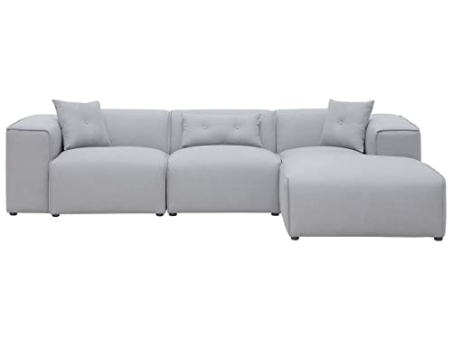 Canapé d'Angle en Tissu Gris Clair Moelleux et Confortable pour Salon au Style Moderne et Minimaliste Beliani