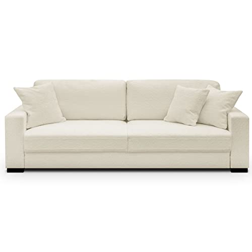 HOMIFAB Canapé Convertible 3 Places en Tissu Bouclette écru avec Coffre de Rangement - Robin HOMIFAB Canapé Convertible 3 Places en Tissu Bouclette écru avec Coffre de Rangement - Robin