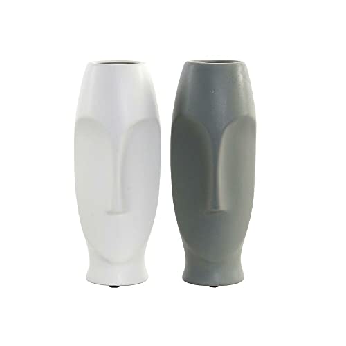 Vase DKD Home Decor Céramique Gris Blanc (11 x 11 x 26,8 cm) (2 pièces)