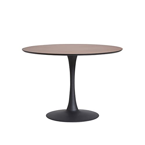 Tousmesmeubles Table de Repas Ronde Noyer/Noir Pied Central - Still - L 110 x l 110 x H 75 cm - Neuf