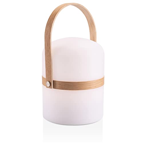 LUUK LIFESTYLE Lampe de table LED design rechargeable sans fil avec poignée, lampe de jardin portable, luminosité réglable trois positions, étanche IP44, autonomie jusqu LUUK LIFESTYLE Lampe de table LED design rechargeable sans fil avec poignée, lampe de jardin portable, luminosité réglable trois positions, étanche IP44, autonomie jusqu'à 72 heures, anse bois
