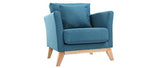 Miliboo Fauteuil scandinave déhoussable Bleu Canard et Bois Clair Oslo