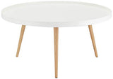 Furnhouse Moderne Scandinave Rétro Vintage Design Blanc Table à café Opus, Couleur Naturelle Hêtre Massif Pieds, 90x90x45
