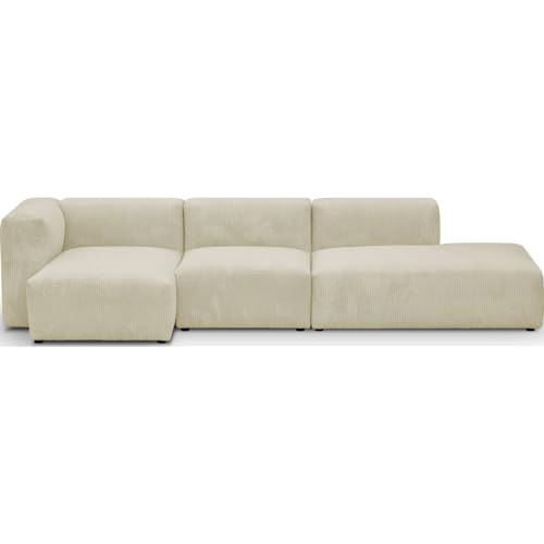 HOMIFAB Canapé d'angle à Gauche modulable avec méridienne 5 Places en Velours côtelé Beige - Modulo