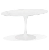 Alterego Table à Manger Design 'CHAMAN' Ovale Blanche en Verre Effet marbre - 160x105 cm