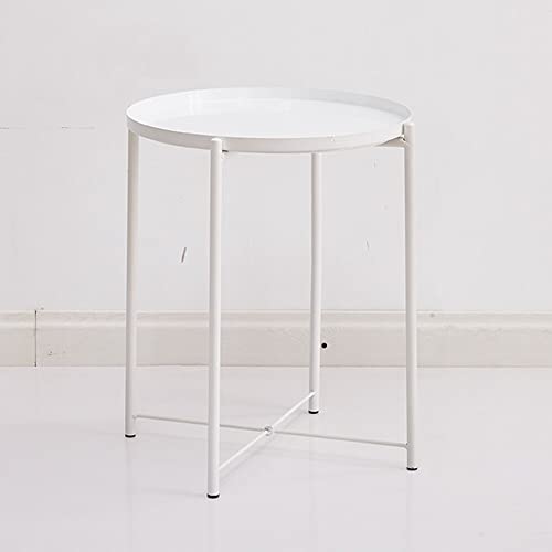 QIFFIY Table Basse Table à thé Tea Table Table de Nuit for Une Table d QIFFIY Table Basse Table à thé Tea Table Table de Nuit for Une Table d'extrémité intérieure extérieure Rond décor Moderne de décoration en métal Anti-dérapage Table de Salon (Color : White)