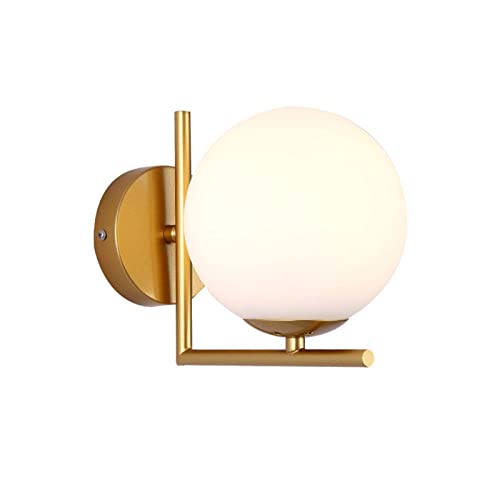ZTTECH Applique Murale Boule en Verre Blanc, Globe en Verre Blanc avec Applique Murale à Base Dorée pour Chevet (Doré) ZTTECH Applique Murale Boule en Verre Blanc, Globe en Verre Blanc avec Applique Murale à Base Dorée pour Chevet (Doré)