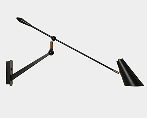 OOWOKS Applique murale industrielle rétro avec interrupteur Applique murale en métal noir E27 Spot mural pivotant réglable à bras long, pour lampes de lecture de chevet de chambre à coucher
