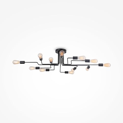 Plafonnier moderne, avec designe nordique, style loft, Armature en Métal couleur noir, ampoules non incluses E27 12 ampoules 60W, 220-240V Plafonnier moderne, avec designe nordique, style loft, Armature en Métal couleur noir, ampoules non incluses E27 12 ampoules 60W, 220-240V