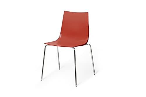 SINTESI Lot de 2 chaises Slim by Sintesi, Coque en polypropylène Rouge Corail, Structure métal chromé, fabriquées Italie (Rouge Corail/chromé, 2) (2), 51D x 48W x 80H cm