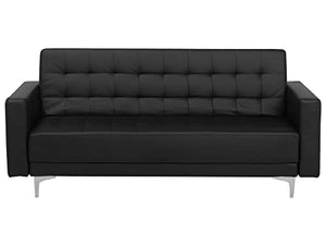 Beliani Canapé Convertible 3 Places en Cuir PU Noir Elégant Capitonnage Décoratif Aberdeen