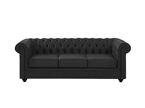 Canapé 3 Places en Cuir de Buffle Chesterfield - Noir Canapé 3 Places en Cuir de Buffle Chesterfield - Noir